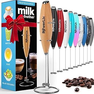 PowerLix Milk Frother Handheld Whisk - Electric Milk Frother Foamer with Stainless Steel Stand,15-20s, Powerful 19000rpm, Mini Drink Mixer Coffee Frother for Latte, Cappuccino, Hot Chocolate