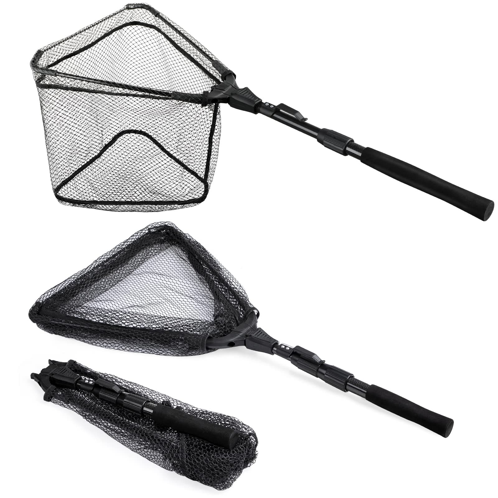 Fishing Net Fish Floating Landing Net, Kayak Nets with Fixed Foldable Telescopic Pole Handle, Bass Trout Fishing Nets with Nylon Mesh for Pond Lake River, Fishing Gear Gifts for Men Anglers