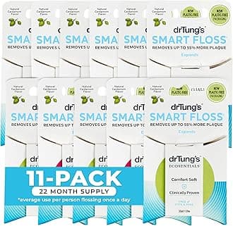 DrTung's Smart Floss - Natural Floss, PTFE & PFAS Free Floss, Gentle on Gums, Expands & Stretches, BPA Free - Natural Dental Floss Cardamom Flavor (Pack of 11)