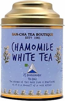 Sancha Chamomile White Tea | 25 Pyramid Bags | Silver Needle & White Peony White Tea Blend | Antioxidant-Rich