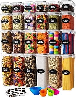 Chef's Path Airtight Food Storage Container Set - 24 Piece, Kitchen & Pantry Organization, BPA-Free, Plastic Canisters with Durable Lids Ideal for Cereal, Flour & Sugar - Labels, Marker & Spoon Set