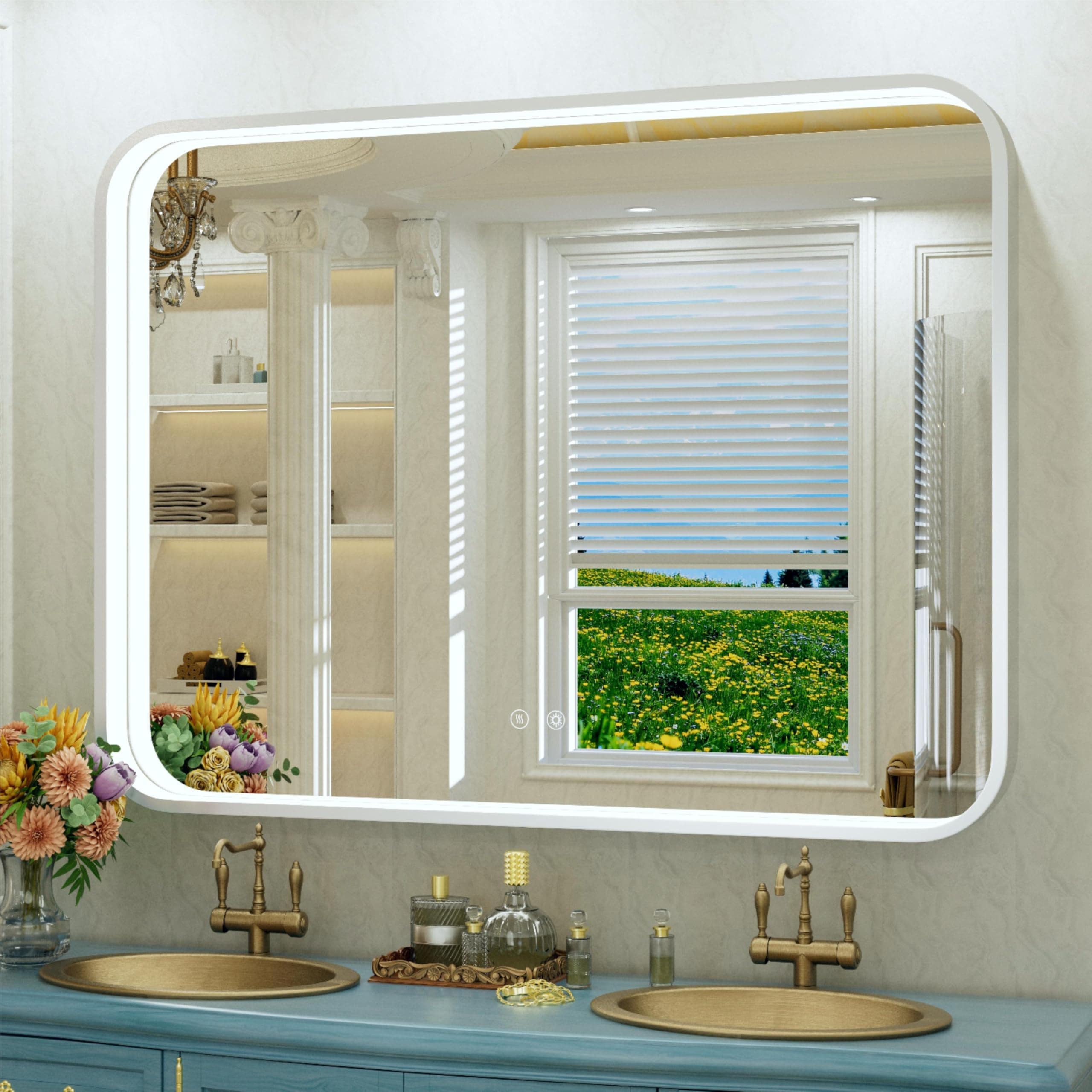 48x36 Inch Silver LED Bathroom Mirror with Lights, Adjustable 3000K/4500K/6000K, Framed Lighted Bathroom Vanity Mirrors for Wall, Anti-Fog, Stepless Dimmable, Memory, Horizontal/Vertical