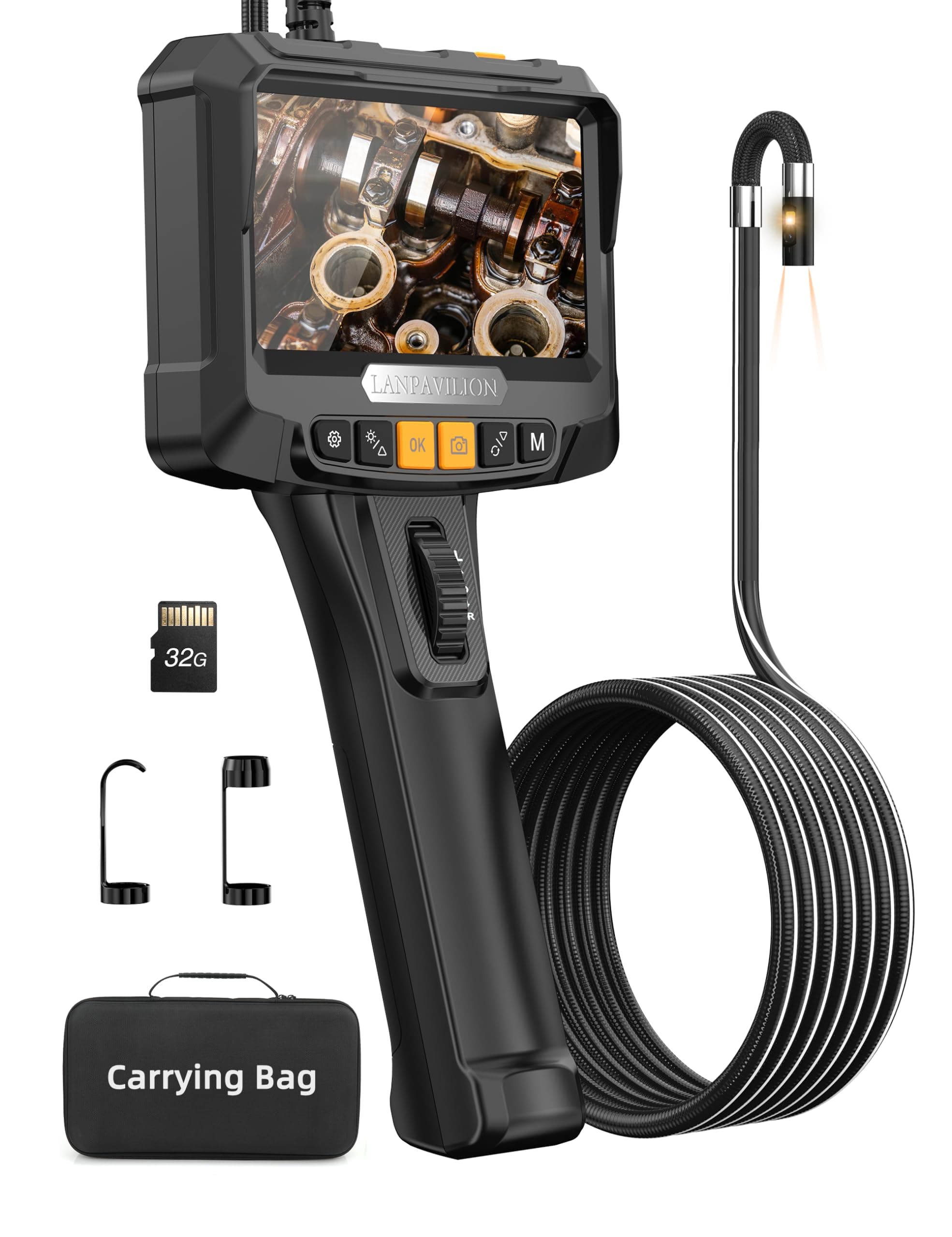 Two-Way Articulating Borescope, Dual Lens Endoscope Camera with Lights, 0.33in Industrial Inspection Snake Camera Enhanced Direction Sense for Automotive/Aircraft/Pipeline/House Inspection - 5.5FT.