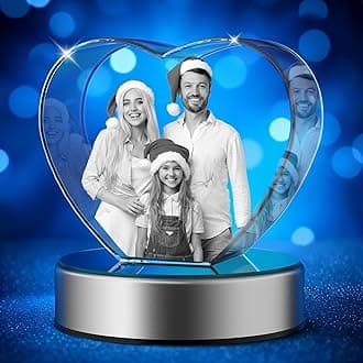 3D Photo Crystal, Personalized 3D Picture in Crystal, Customized Photo Gift, Great Memorial Gift, Birthday, Anniversary,Couples Gifts (Heart, Large)