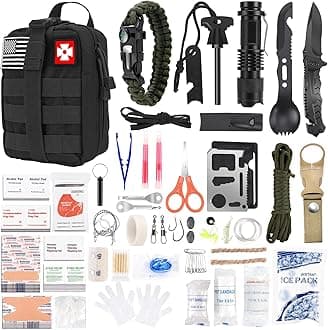 Gifts for Man Dad Husband, 210 PCS Survival First Aid kit, Professional Survival Gear Camping Essentials Emergency Medical Goods for Camping Boat Home Car Disaster Adventure (Black)