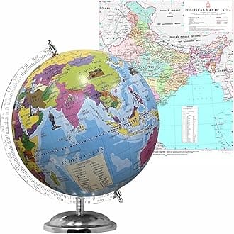 GLOBE DADDY 8 Inch Size Educational Learning World Globe with 2 set of Charts (70 X 100 cm) World Globe for Upsc Aspirants Kids Students and Geograpghy Knowledge Office Gift Item
