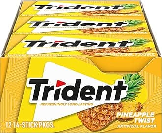 Trident Pineapple Twist Artificially Flavored Sugar Free Gum with Xylitol, 14 Sticks, 12 Pack علكة ترايدنت أناناس تويست بنكهة صناعية خالية من السكر مع إكسيليتول