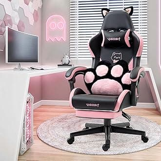 Vigosit Cat Ears PU Leather Gaming Chair Ergonomic Adjustable Office Desk Computer Chairs for Gamers Adults Kids 360 Degree Swivel Recliner 45in Height, Black Pink