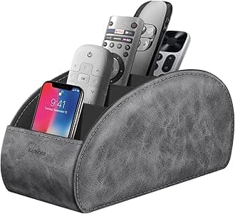 Large Remote Control Holder with 5 Compartments, KENOBEE Anti-slip Desktop Caddy Storage Organizer for Phone, Remote Controllers, Office Supplies, Makeup Brush, Media Accessories,Gray