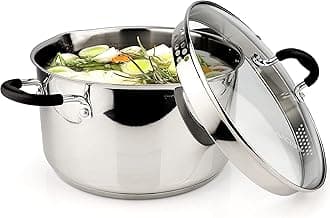 AVACRAFT Top Rated Stainless Steel Stockpot with Glass Strainer Lid, 6 Quart Pot, Saucepan cookware, Side Spouts, Multipurpose Stock Pot, Sauce Pot, Soup Pot in our Pots and Pans, Induction Pan (6QT)
