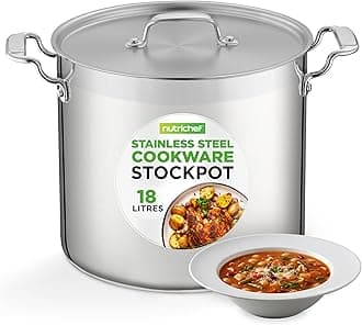 NutriChef Stainless Steel Stock Pot with Lid, 18 L Big Stockpots for Stew, Soup, Pasta, Meat- Induction Ready, Large Cooking Pot with Ergonomic Handles, Uncoloured