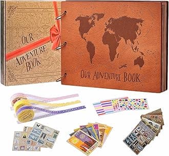 Our Adventure Book 3D Wooden Cover Scrapbook - 11.92 x 7.62" Timeless Memory Journal for Unforgettable Adventures & Precious Moments - Ideal for Anniversaries, Travel & Couple Gifts (3D Map Style)