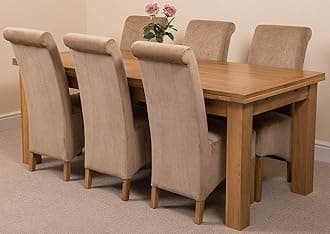 Richmond 200cm - 280cm Large Oak Extending Dining Table and 6 Chairs Dining Set with Montana Beige Fabric Chairs