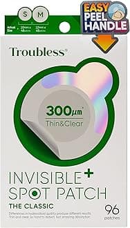Troubless Invisible Pimple Patch Classic, 96 Patches (2 Sizes) – Ultra Thin Hydrocolloid Spot Treatment for Daytime Use, Easy Peel, Fast Healing, Absorbs Oil & Impurities, For Acne-Prone Skin