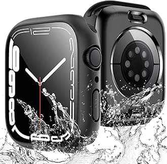 TAURI 2 Pack Waterproof Case for Apple Watch SE/SE2/Series 6/5/4 44mm, with PC Tempered Glass Screen Protector, [IP67 Waterproof Certified] [Overall Protection] Cover for iWatch S6/S5/S4 44mm, Black