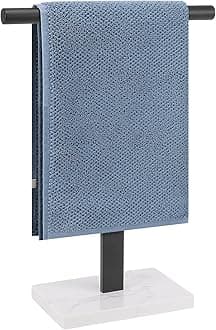 Hand Towel Holder, T-Shape Hand Towel Stand for Bathroom, Stand Hand Towel Rack Free-Standing Towel Bar for Bathroom Kitchen Countertop, 304 Stainless Steel (14IN-Marble Base, Black)