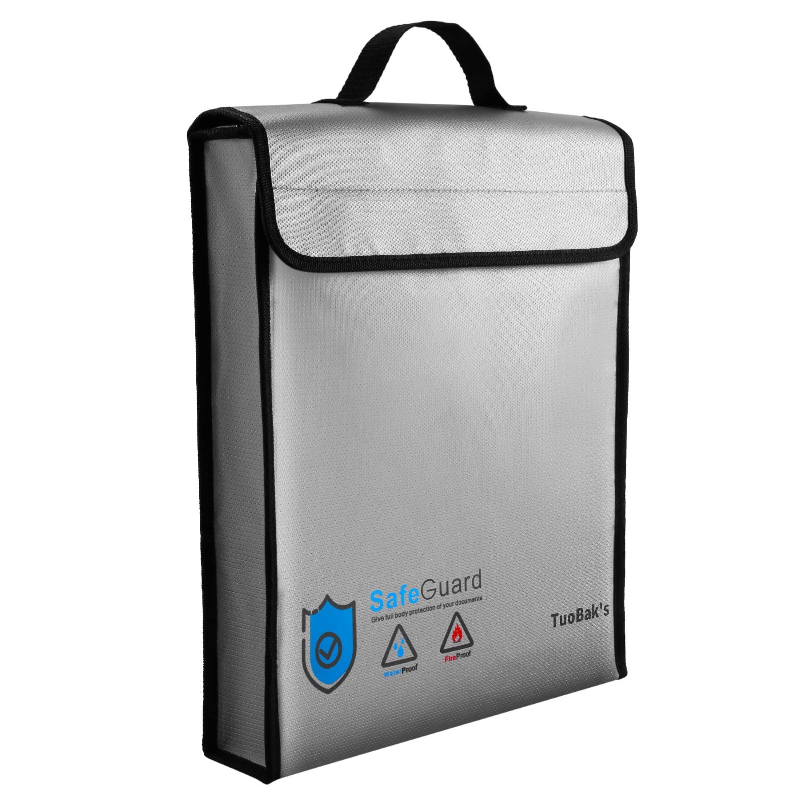TuoBak's Fireproof Document Bag,Large Capacity Solid Silicone Coated Fireproof Document Box 15.8" x 12.6" x 2.5",Fireproof Document Holder with Zipper Closure for Documents Jewelry