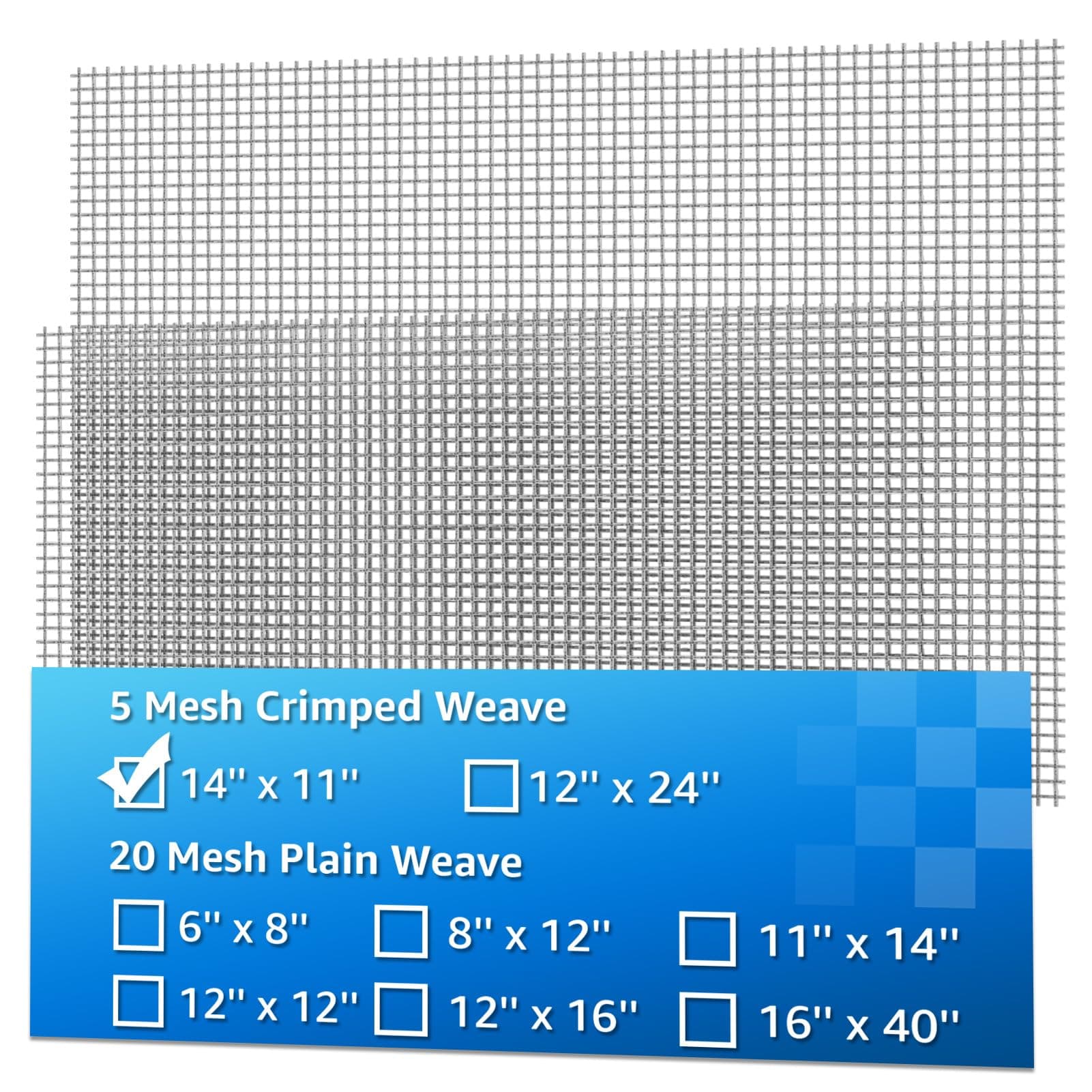2 Pack 14"x11" Wire Mesh, 5 Mesh Crimped Stainless Steel Mesh, Never Rust Sturdy Metal Mesh Screen for DIY Projects, Vent, Cage, Garden, Window Screen, Filter Mesh