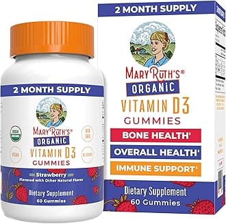 MARYRUTH'S Organic Vitamin D3 Gummies | 1000 IU | USDA Organic | Immune Support| Bone Health | Muscle Function | for Adults & Kids Ages 2+ | Vegan | Gluten Free | 2 Month Supply | 60 Count