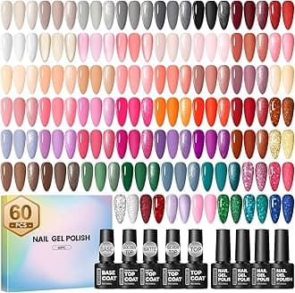 COSCELIA 60 PCS Gel Nail Polish Set, 55 Colors Gel Nail Polish with 5pcs Top Base Coat All Seasons Nail Polish Kit Winter Spring Full Colors Manicure Nail Art Gifts for Women Girls