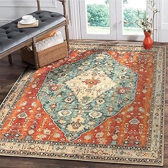 Lahome Boho Tribal Square 4x4 Area Rug, Washable Kitchen Rugs Soft Living Room Rugs with Rubber Backing, Oriental Non-Slip Non-shedding Indoor Throw Floor Mats for Bedroom, Nursery Office