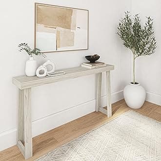 Plank+Beam Solid Wood Console Table, 56 Inch, Sofa Table, Narrow Entryway Table for Hallway, Behind The Couch, Living Room, Foyer, Easy Assembly, Coastal White