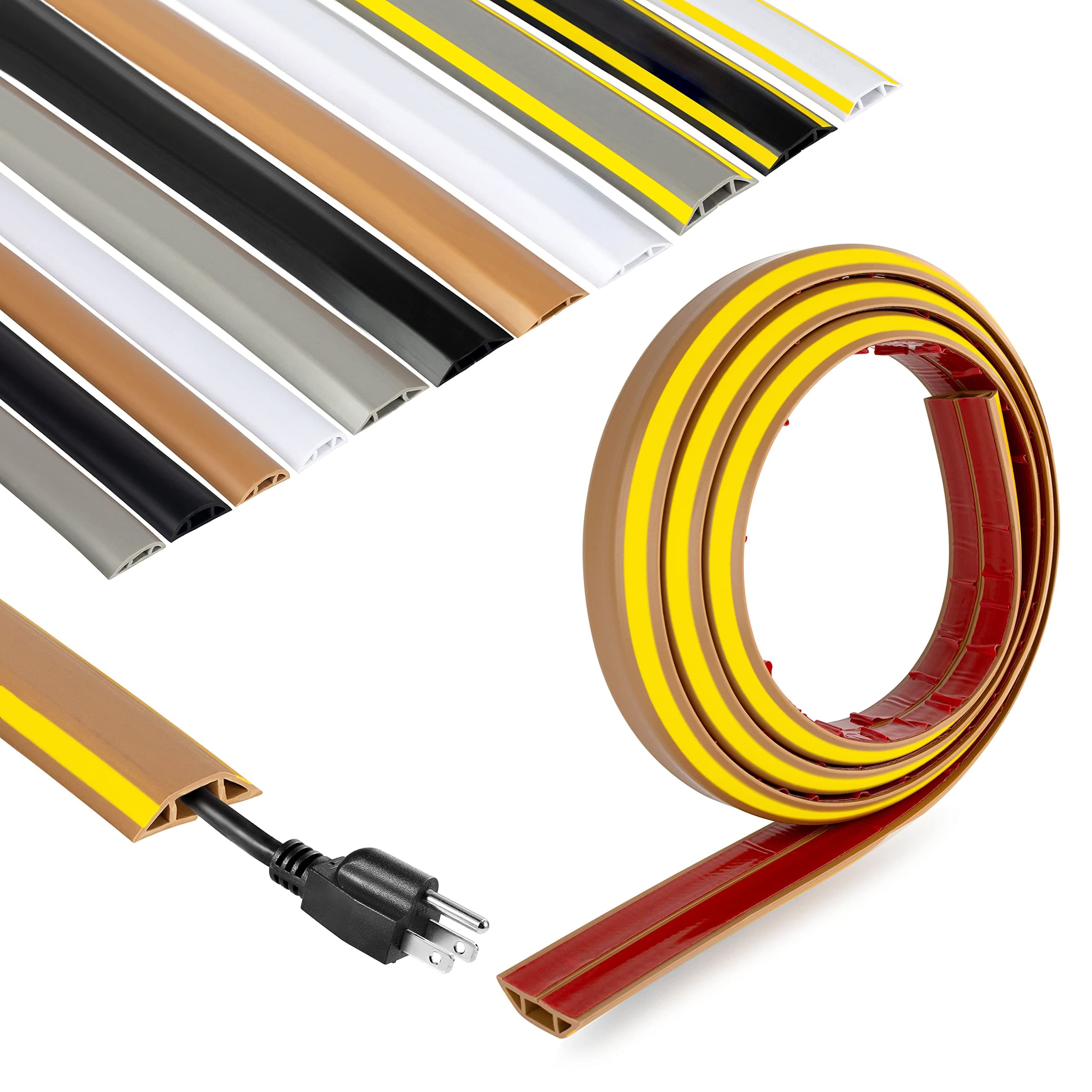 Rubber Bond Cord Cover Floor Cable Protector - Strong Self Adhesive Floor Cord Covers for Wires - Low Profile Extension Cord Covers for Floor & Wall