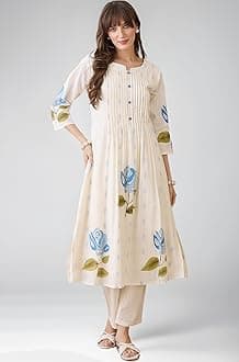 INDO ERA Women Rayon Viscose Floral Embroidered A-Line Kurta With Pant Set/Co-Ord Set