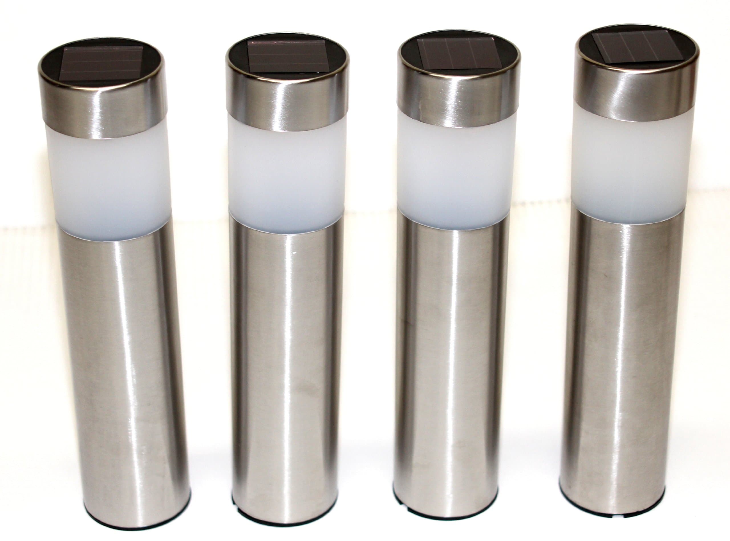 4-Pack , Garden Solar Bollard Light with White LED -Stainless Steel