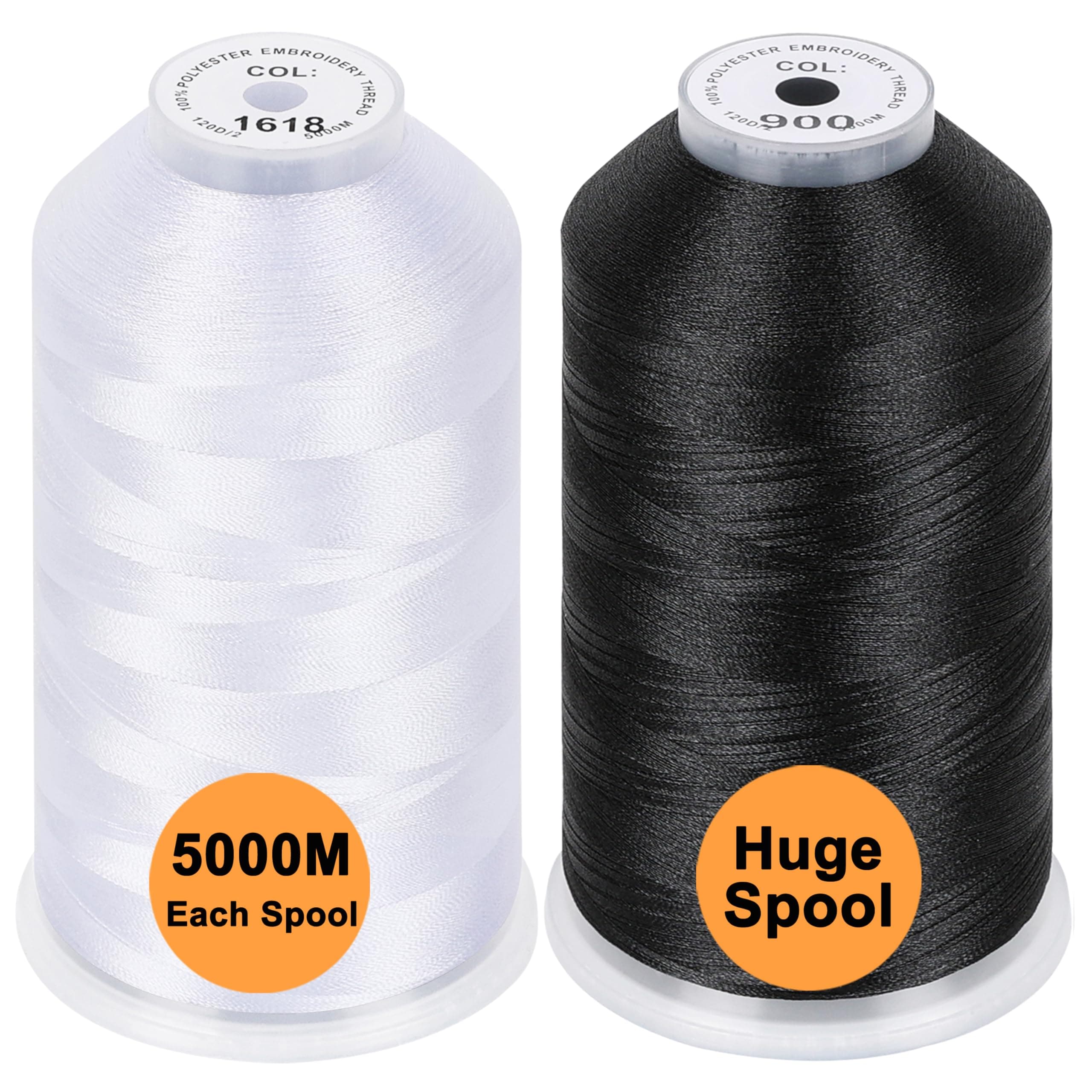 – New brothread Set of 2 (White + Black) Polyester Machine Embroidery Thread Huge Spool 5000M for All Embroidery Machines