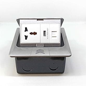 Hydraulic Pop UP Box Cable Cubby Extension Board with Universal Power Socket, CAT6 LAN, USB Ports (Silver)