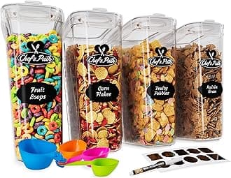 Cereal Container Storage Set - Airtight Food Storage Containers, 8 Labels, Spoon Set & Pen, Great for Flour - BPA-Free Dispenser Keepers (4000ml) - (4)