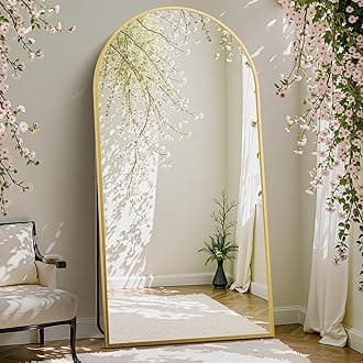 DUMOS Arched Full Length Mirror with Stand 71"x26" Floor Standing Aluminum Frame for Bedroom Body Hanging Leaning Modern Simple Home Decor Shatter-proorf Nano Glass Wall Living Room Cloakroom Gold
