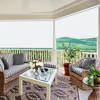 ZY Blinds Exterior Blackout Cordless Window Blinds, Waterproof Bright White Fabric Outdoor Roller Shades, Sunlight Protection Pull Shade Privacy Screen for Deck, Porch, Balcony, Backyard