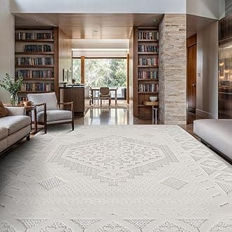 Modern Micro Loop Indoor Area Rugs for Living Room Bedroom Kitchen Geometric Trellis White 8x10 Luxury Durable Low and High Pile Non-Shedding Stain Resistant Soft Area Carpet 8 x 10