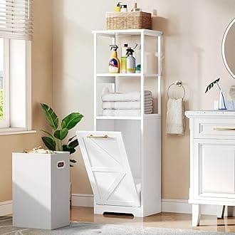 DWVO Tilt Out Laundry Hamper, Hidden Laundry Hamper Cabinet and 3-Tier Storage Shelves with Removable Laundry Basket 53" Tall Bathroom Storage Organizer for Sleeping Room, Laundry Room, White