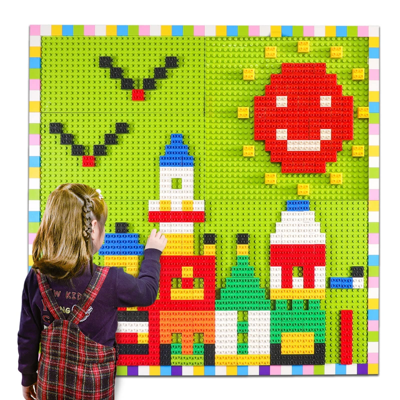 Build On Wall or Table - Customize Building Block Wall, 8 Pack (10" x 20") Self Adhesive Building Base Plate, 440 Pcs Compatible with All Major Brand Brick - Fastest Easiest DIY Fun Wall and Desk