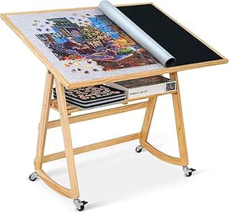 LAVIEVERT 1500 Piece Tilting Puzzle Table with Legs & Cover Mat, Adjustable Wooden Puzzle Board Easel with Storage Shelf, Portable Jigsaw Puzzle Table with 4 Wheels for Adults, Gift for Mom & Elderly