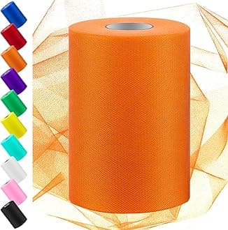 Swpeet 6 Inch by 100 Yards Orange Tulle Fabric Roll, Fabric Spool Tulle Ribbon, Mesh Polyester Spool Ideal for DIY Handmade Birthday Party Wedding Decorations Christmas Craft Accessories