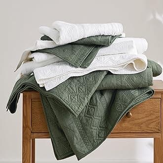 Bedsure 100% Cotton Quilt Set - Queen Size Bedspread, Lightweight Soft Bed Coverlet, 3-Piece Cozy Stitching Comforter with 2 Pillow Shams in Geometric Pattern for All Season, 90x96 inches, Olive Green