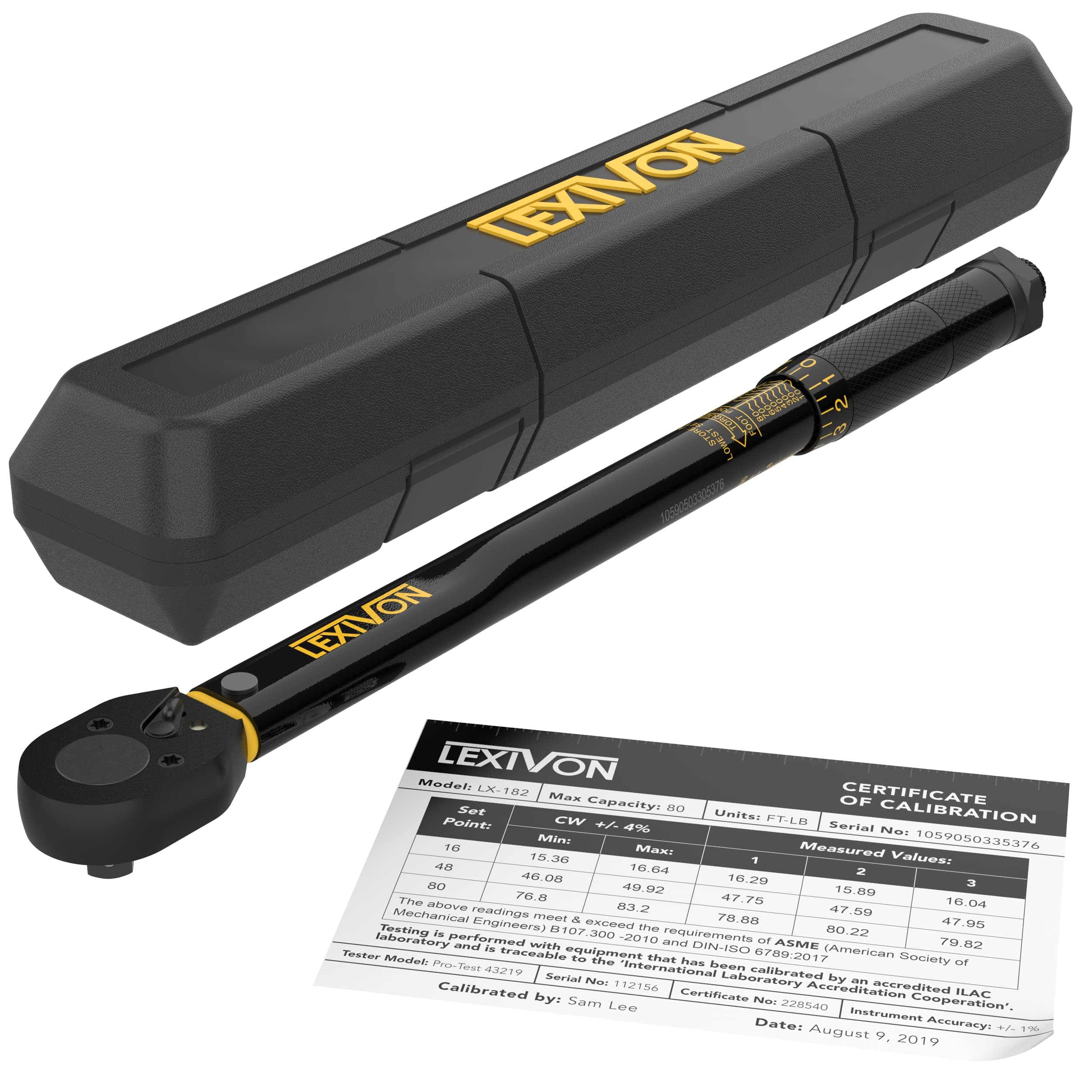 LEXIVON Torque Wrench, 0.4 inch (9.5 mm) Socket, 5.3 - 42.9 N.ft (13.6 - 108.5 Nm), Total Length: 14.8 inches (37.5 cm) (LX-182)