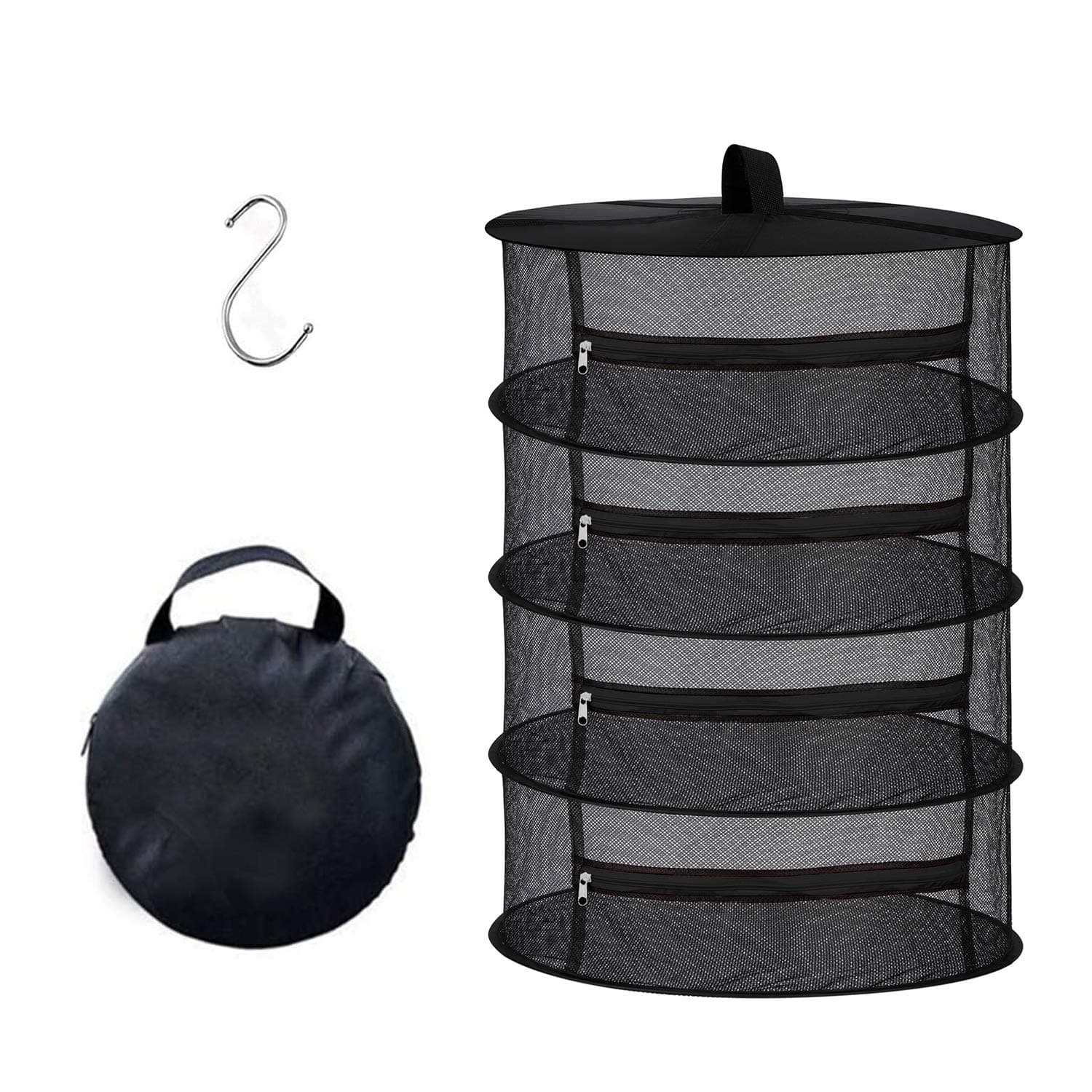 Drying Net, Mesh Hanging Herb Dryer Rack Collapsible Black (4 Tiers)