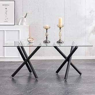71” Glass Dining Table, Large Dining Room Table for 6-8 People, Kitchen Table for Dining Room,0.4 Thickened Tempered Glass Top with Black Metal Legs