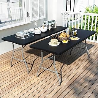 2 Pack Foldable Table 6ft, Plastic Folding Table, Portable Heavy Duty Dining Tables with Lock Function & Carrying Handle, Outdoor Indoor Foldable Tables for Camping Party Picnic, Black