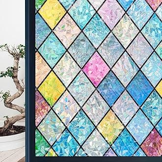 Niviy Window Privacy Film, Stained Glass Window Film, Rainbow Window Decorative Decals Non Adhesive for Home Office Anti UV 17.7 x 78.7 inches