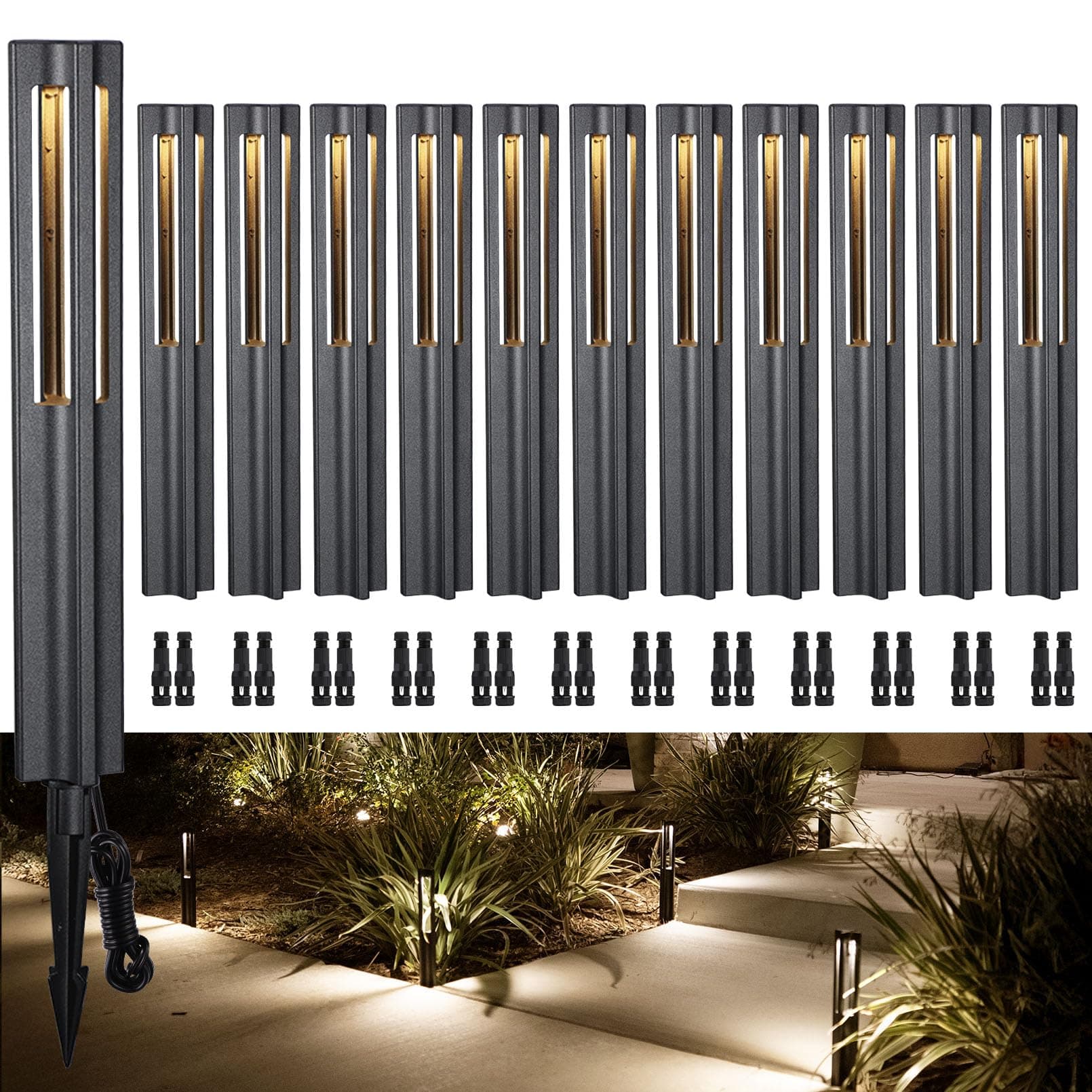 LEONLITE 12-Pack Low Voltage Path Lights, 3W LED Landscape Pathway Lights, Outdoor Landscape Lighting for Driveway, Garden, Aluminum, 12-24V AC/DC, ETL Listed, IP65 Waterproof, 3000K Warm White, Black