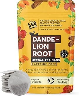 the tea trove Organic Dandelion Tea Bags|25 Eco-Friendly Dandelion Root Tea Bags In Resealable Pouch-Caffeine Free Detox -Steep Hot Or Iced,0.05 kilograms