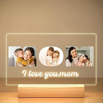 Custom Mom Picture Frame with Photo, Personalized Photo Frame with Night Light, Customized Picture Frames, Personalized Valentines Day Gifts for Mom from Daughter & Son