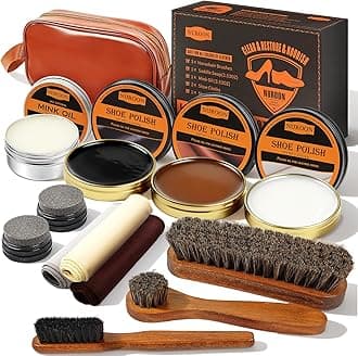 13Pcs Shoe Care Kit for Men & Women,3 Horsehair Shoe Polish Brush,Black Brown Neutral Mink Oil for Shoes,Care for Leather Boots, Shoe Cleaning Kit as Gift for Men with Shine Sponges & Care Cloth