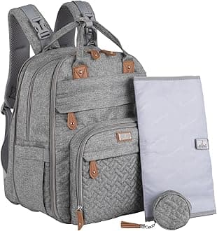 BabbleRoo Extra Large Diaper Bag Backpack, Expandable Baby Bag with Up to 50% More Capacity - Travel Essentials Baby Bag Tote with Changing Pad, Stroller Straps & Pacifier Case - Unisex, Light Gray